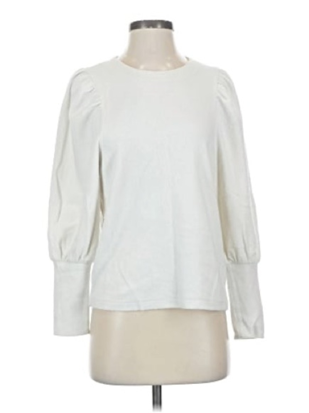Madewell White Puff-Sleeve Long Sleeve Crewneck Top